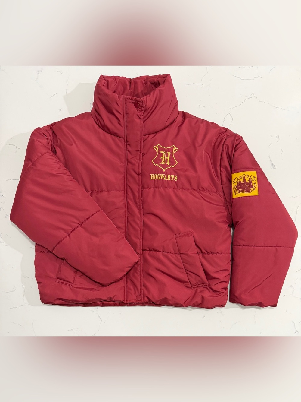 Harry Potter Hogwarts Puffer Jacket Womens XS Oversized Embroidered